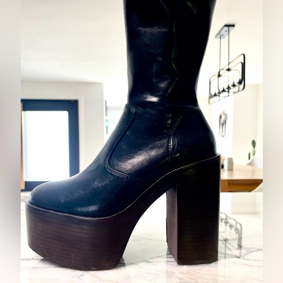 NWOT Jeffrey Campbell black platform HeyJoe knee high boots size 6.5. Funky cool - Picture 11 of 14